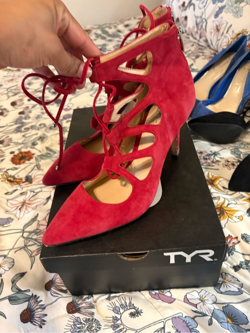 Vince Camuto Red Suede Lace-Up Pointed-Toe Heels